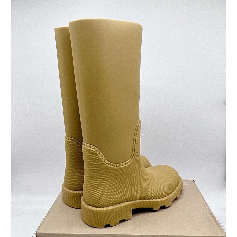 Burberry Rubber Marsh Women's Knee High Rain Boots Tan Brown Size EU 39 US 9